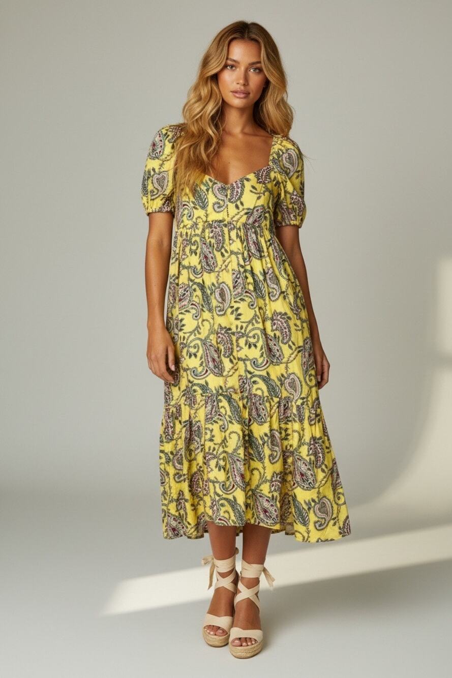 ZARA Floral Romantic Cottage Puff Sleeve MIDI Dress  Small Summer Vacation